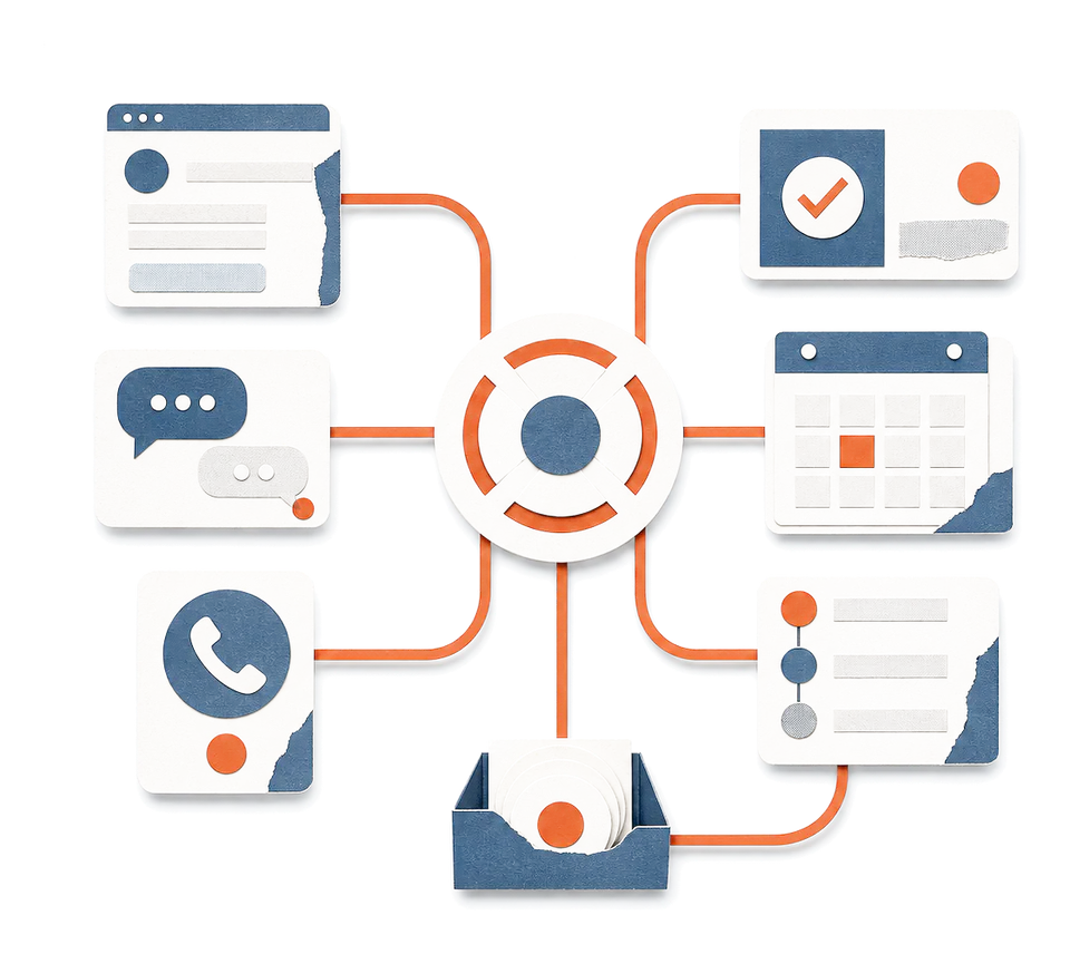 Mundo isométrico representando o serviço de Sistemas, Chatbots e Automação com IA